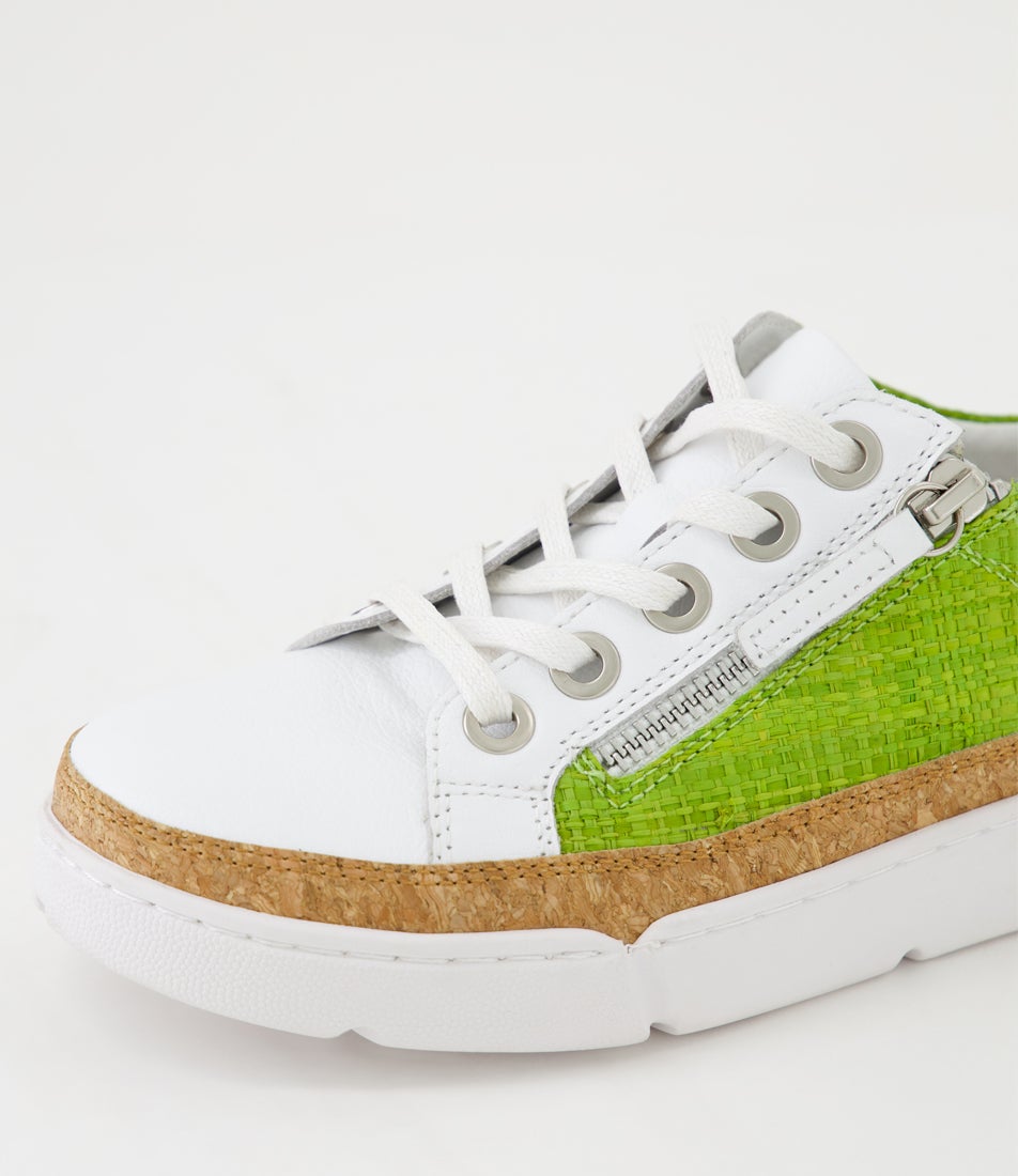 Torry White Lime Leather Lace Up Flats