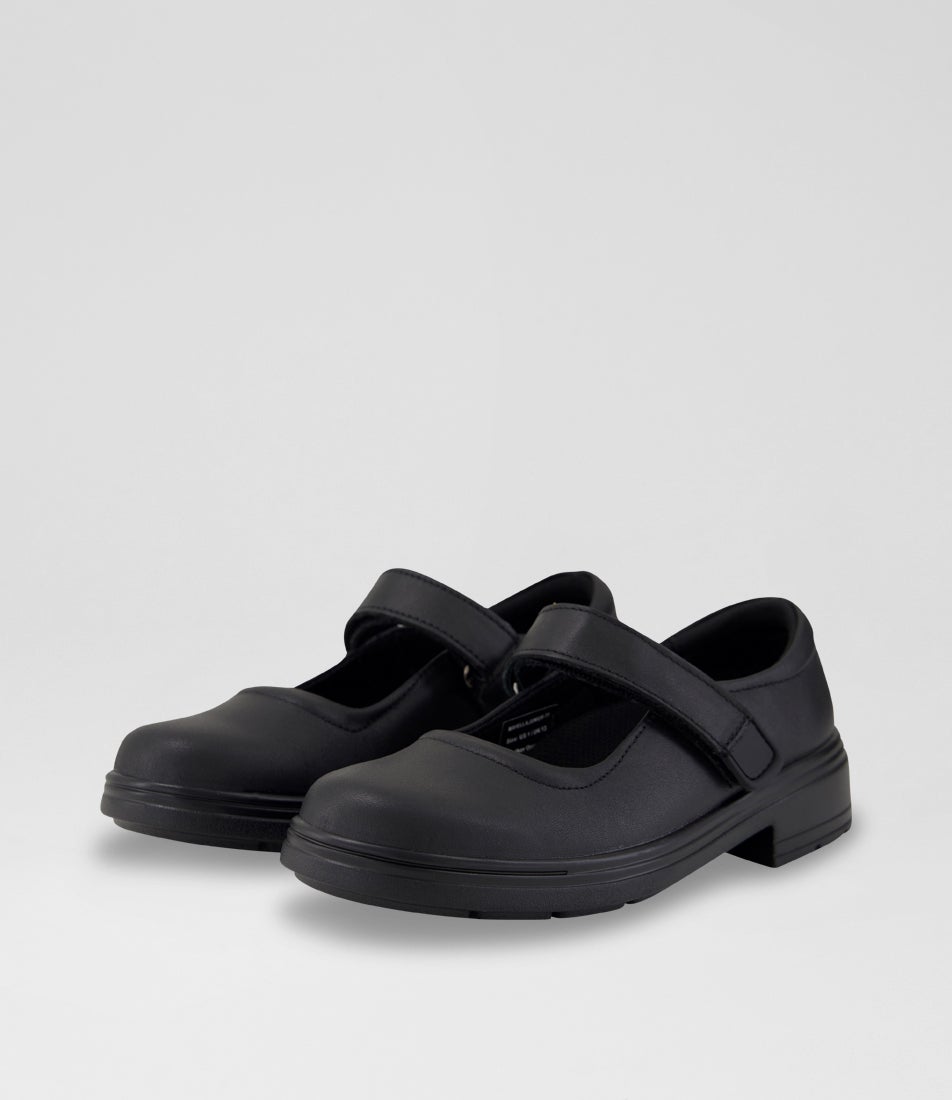 Mayella Junior Black Leather Flat Shoes