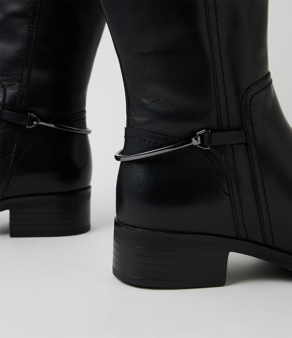 Elevate Black Burnished Leather Knee High Boots Elevate Black Burnished Leather Knee High Boots