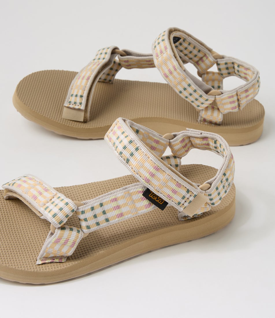 W Original Universal Modern Check Taupe Fabric Sandals