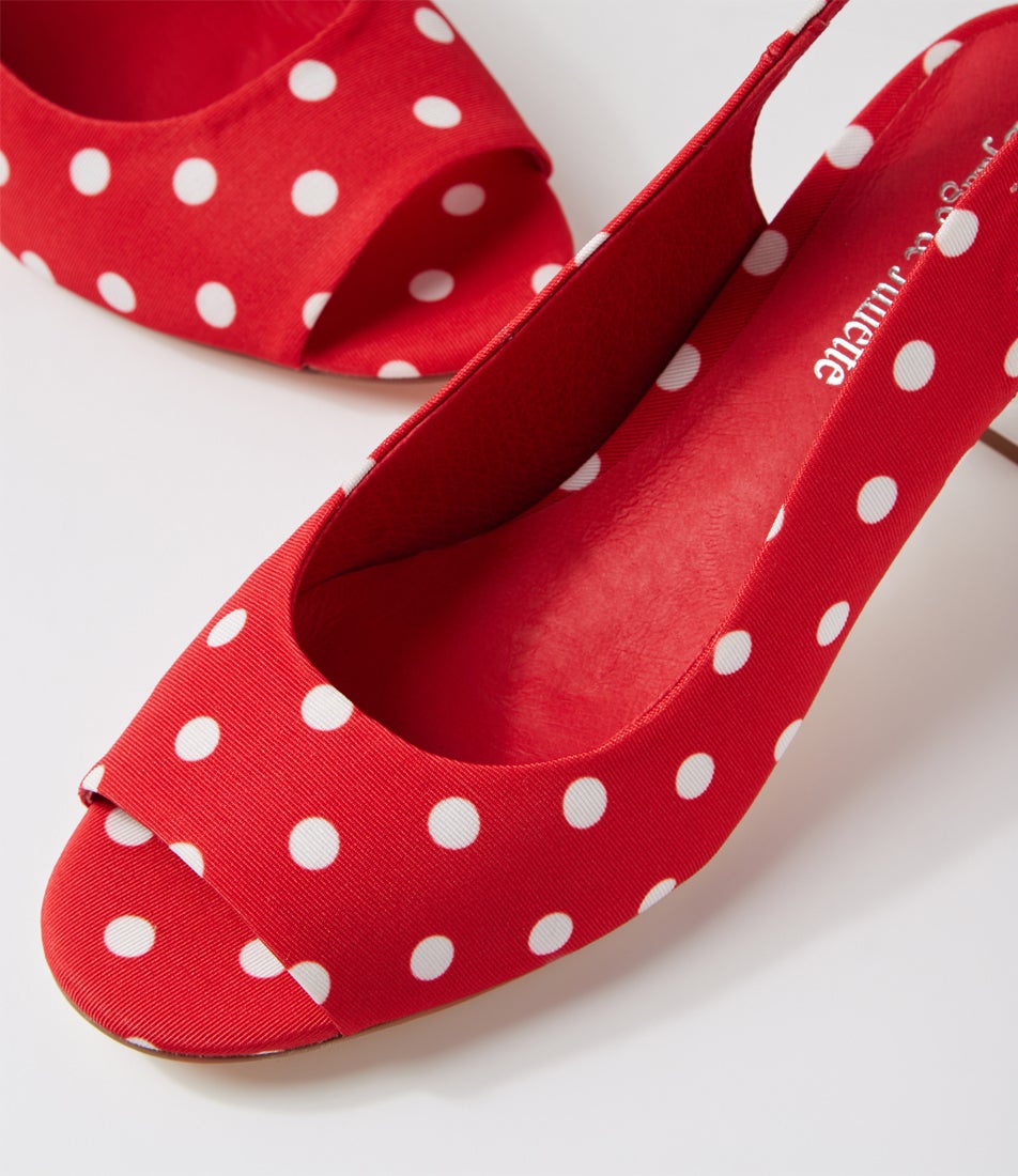 Jackiest Red White Spot Fabric Sandals