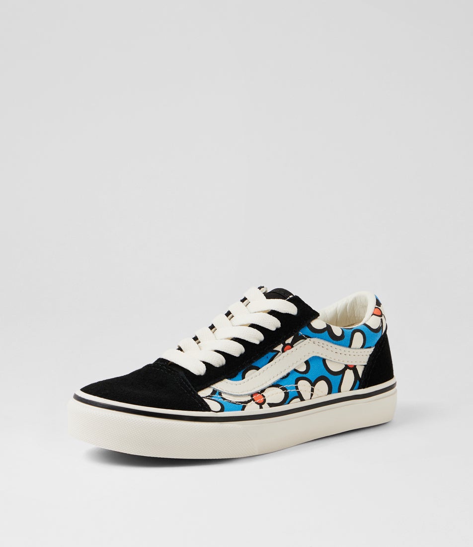 Old Skool Junior Painted Floral Bright Azure Suede Canvas Sneakers