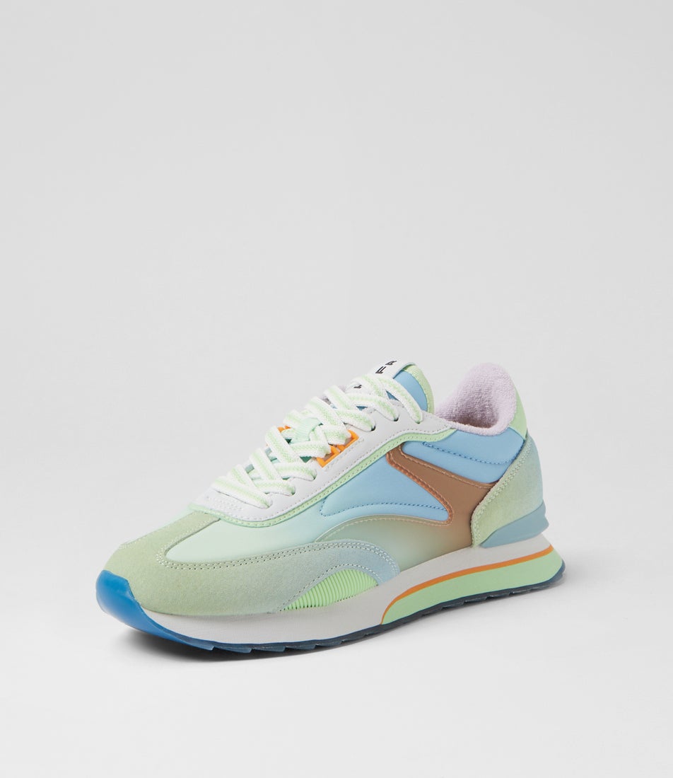 Art Mermaid Blue Yellow Leather Fabric Sneakers