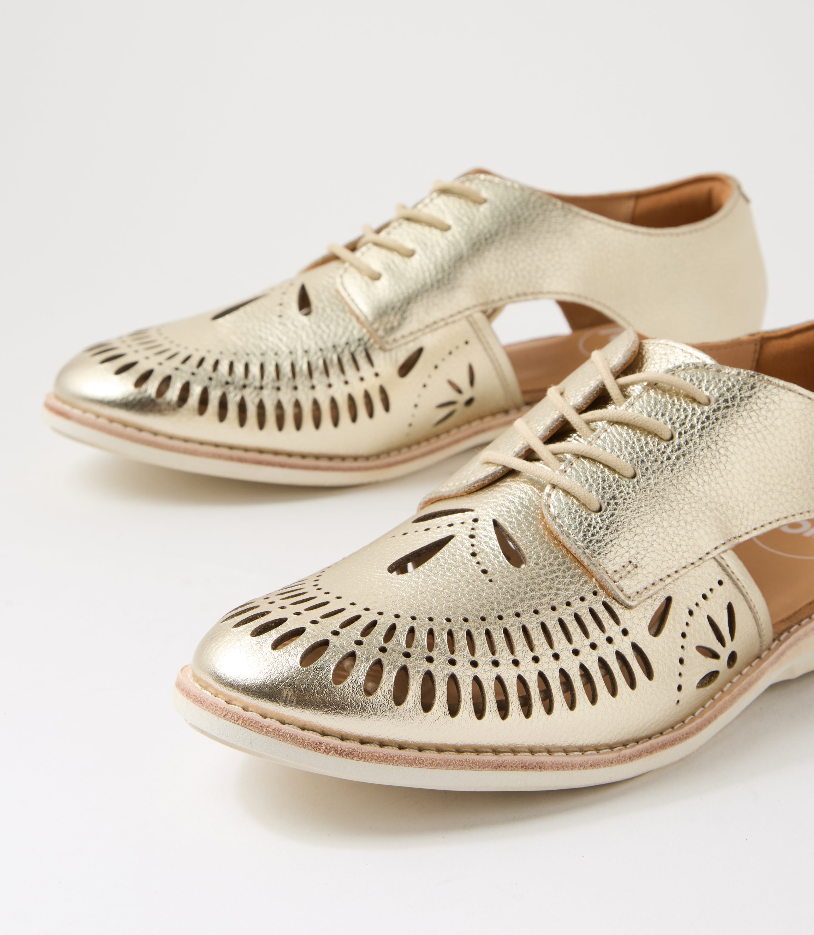 Sidecut Punch Boho Gold Leather Lace Up Flats