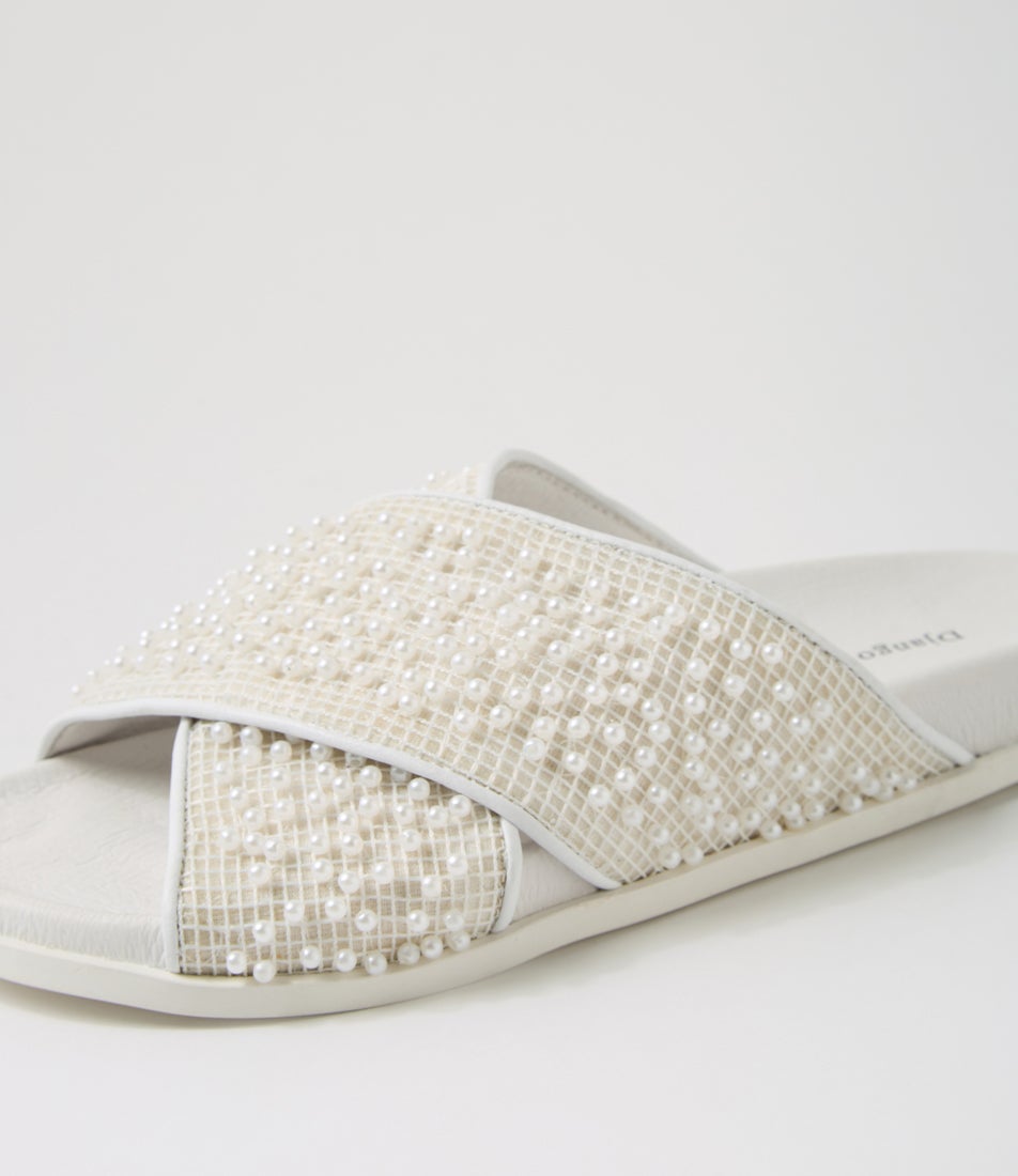 Treppie White Pearls Multi Leather Slides