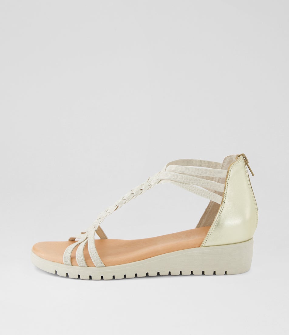 Many Pale Gold Almond Fabric Sandals