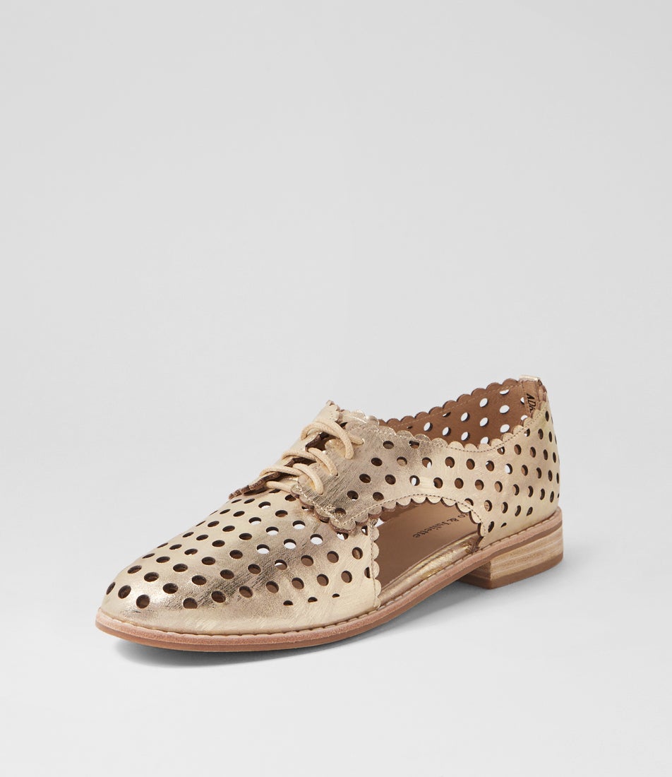 Adalina Old Gold Scratch Leather Lace Up Flats