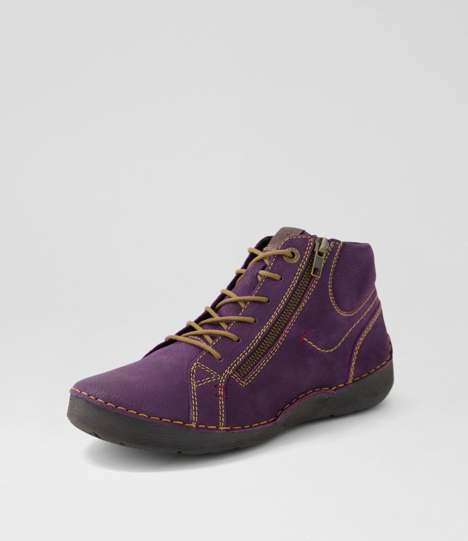 Fergey 67 Purple Leather Ankle Boots