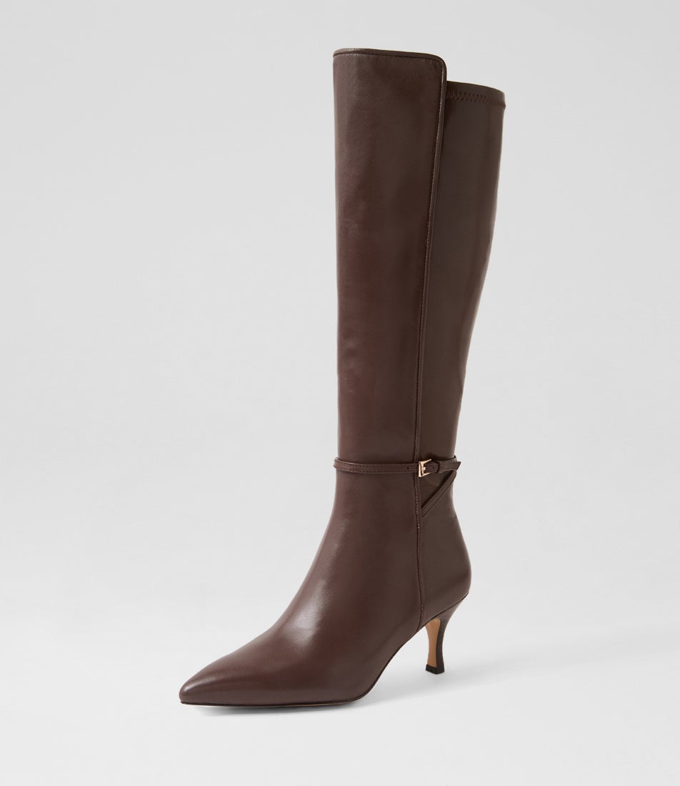 Tebbie Choc Leather Stretch Knee High Boots
