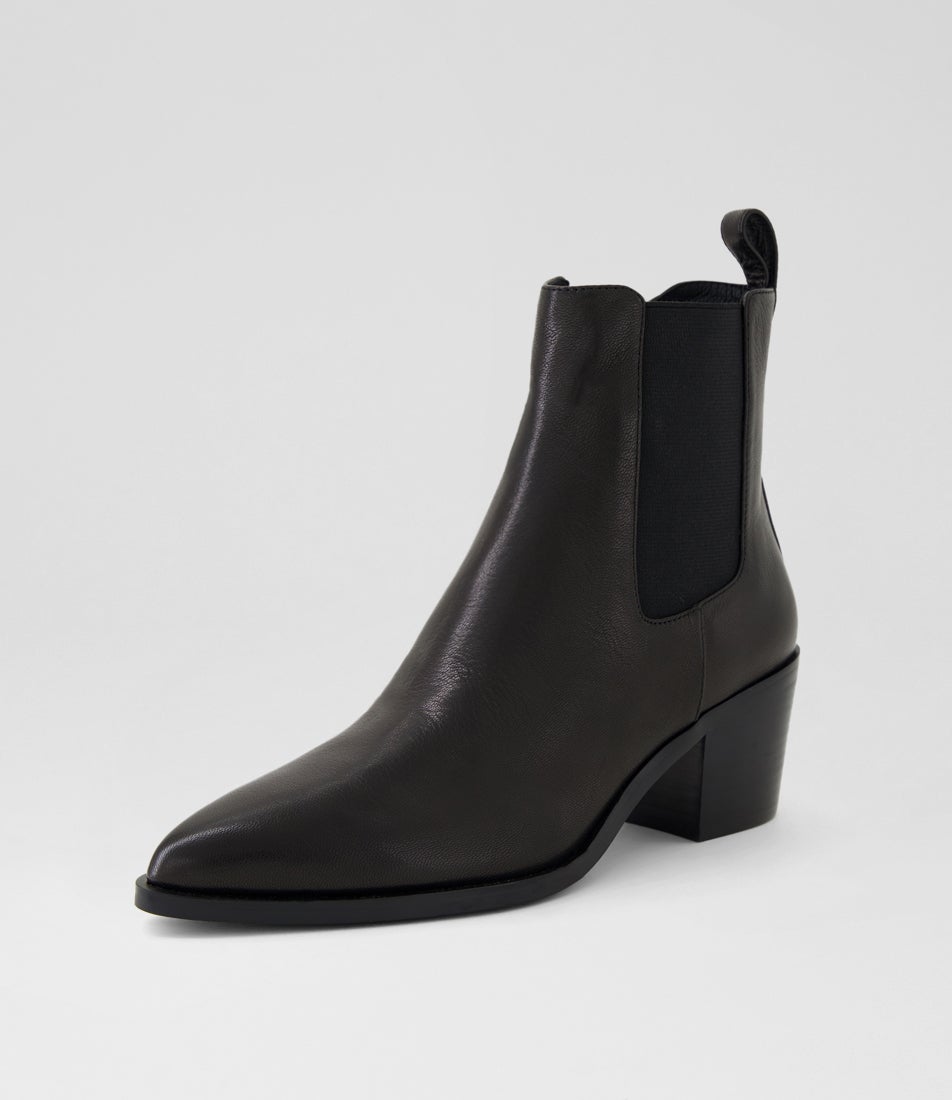 Folton Black Leather Ankle Boots