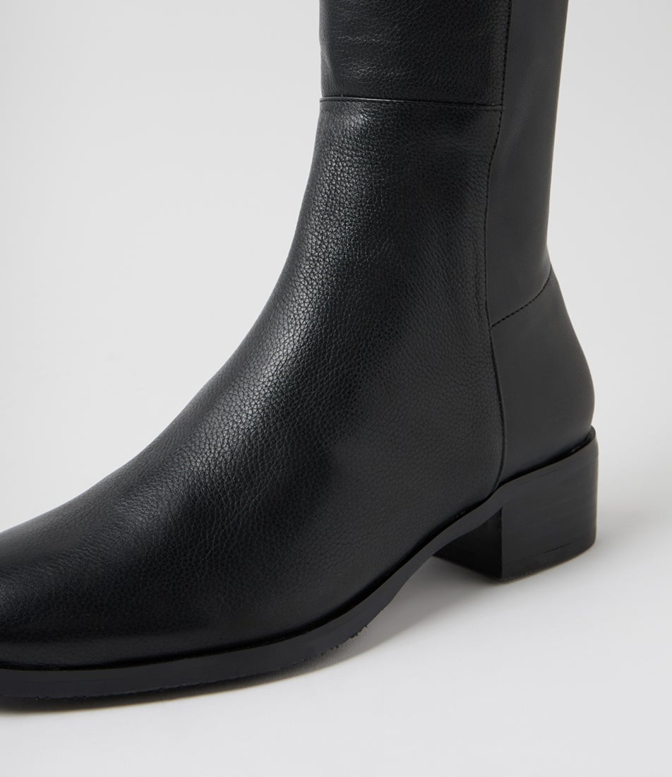 Thanes Black Leather Stretch Knee High Boots
