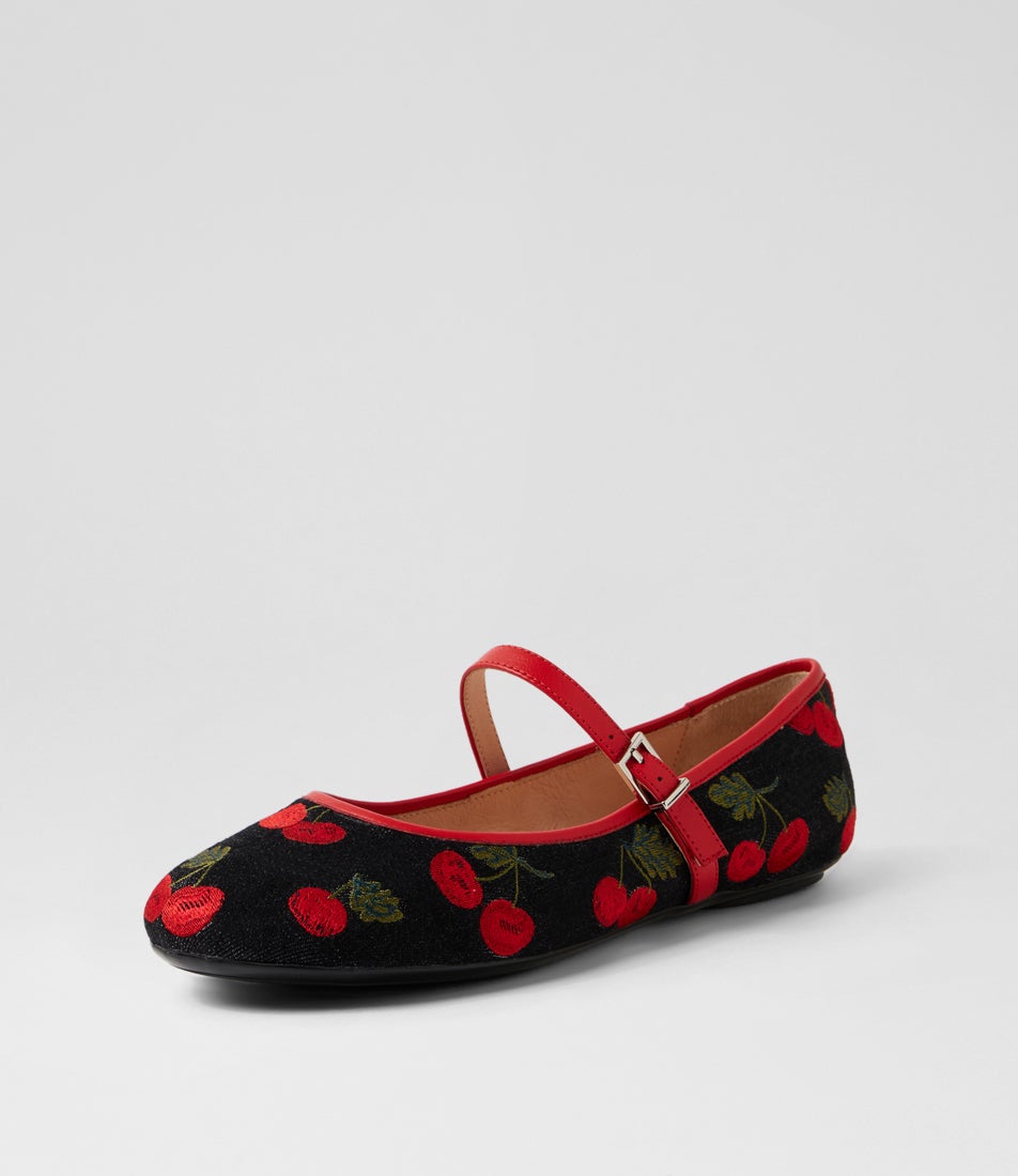 Bountiest Black Cherries Red Fabric Flat Shoes