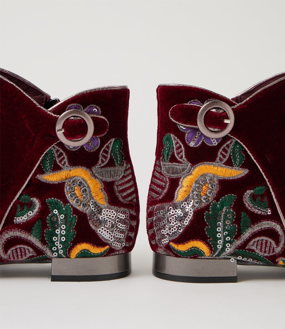 Fianni Burgundy Multi Velvet Ankle Boots