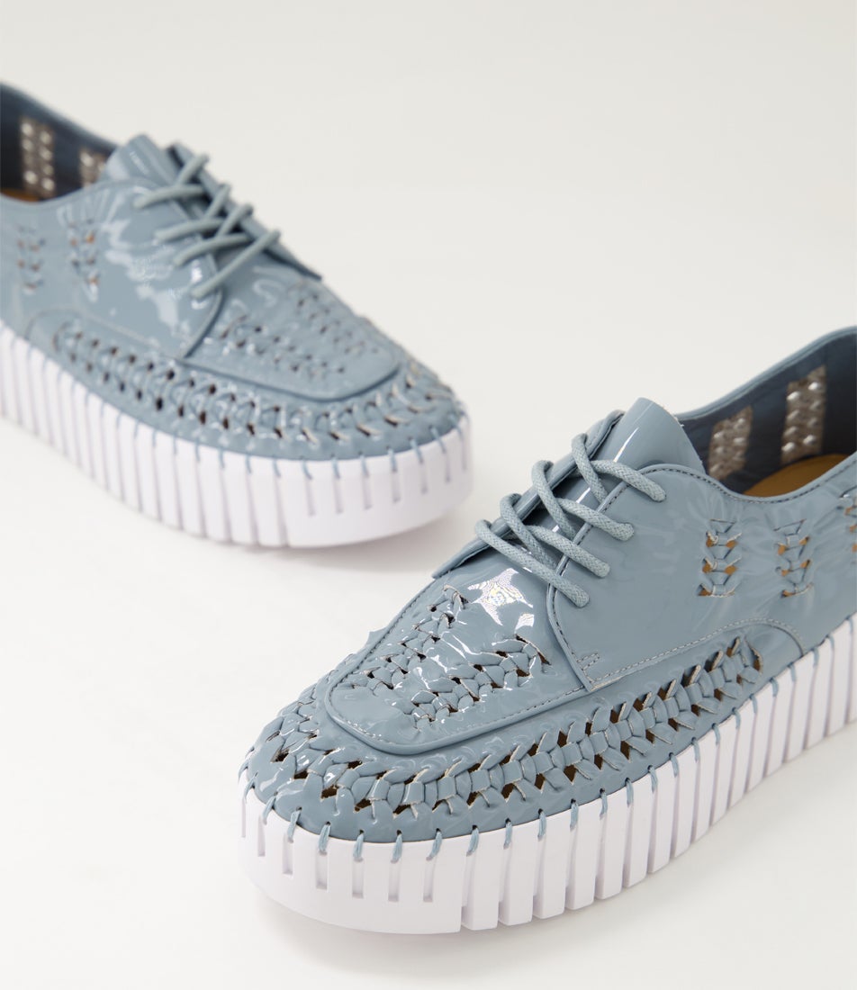 Brodies Denim White Patent Leather Sneakers