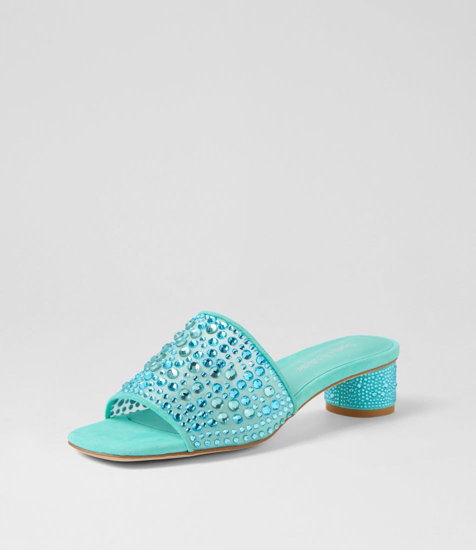 Heda Aquamarine Multi Suede Sandals