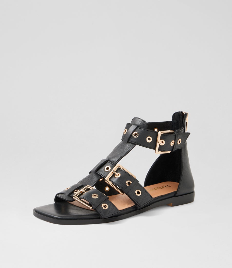 Lopair Black Leather Sandals