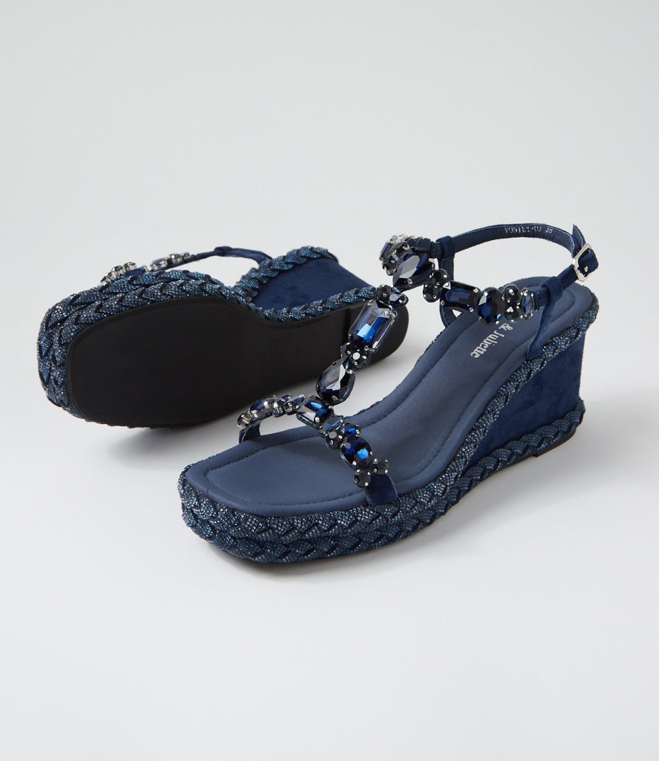 Vontey Navy Suede Jewels Sandals
