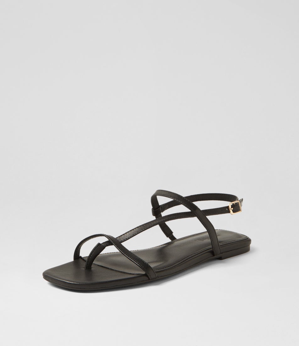 Rollina Black Leather Sandals
