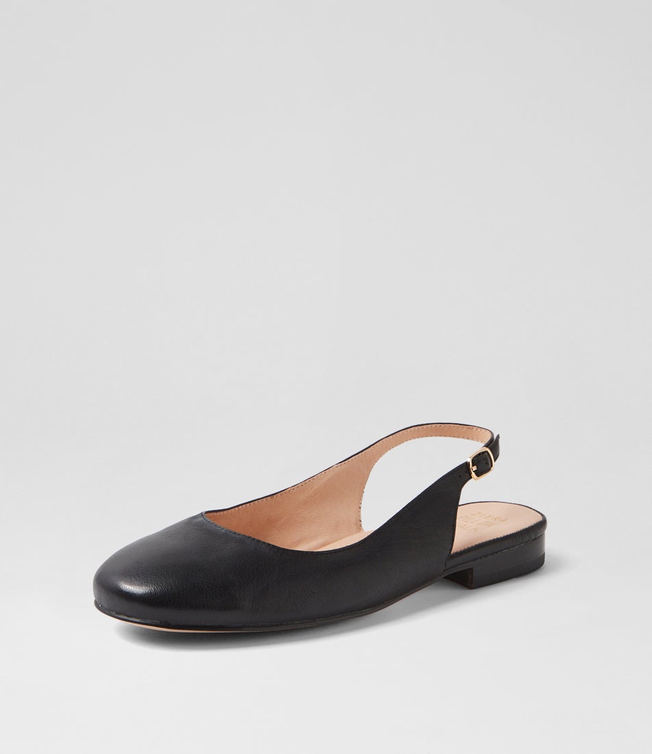 Ezil W Black Leather Flat Shoes