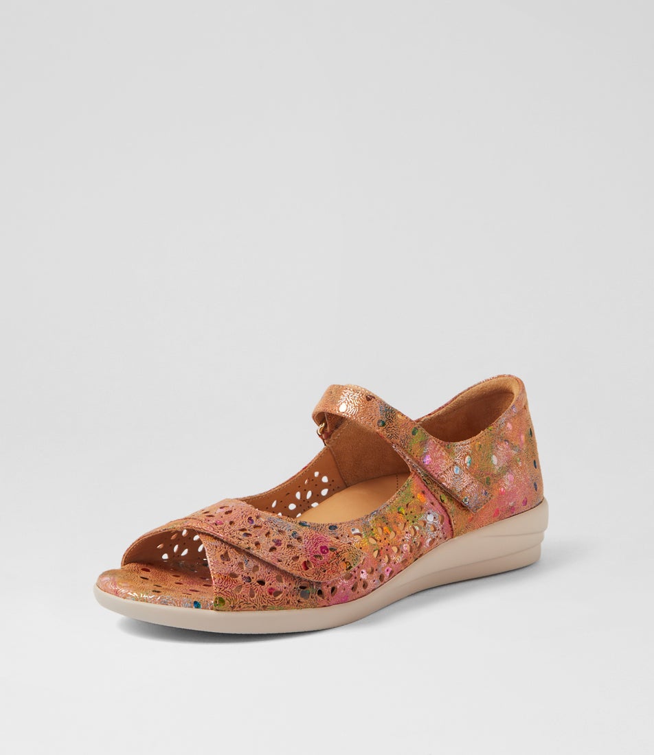 Daffodil W Tan Dot Print Leather Sandals