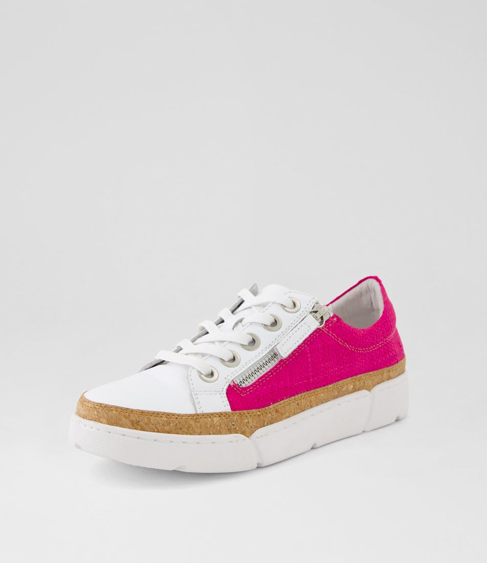 Torry White Fuchsia Leather Lace Up Flats