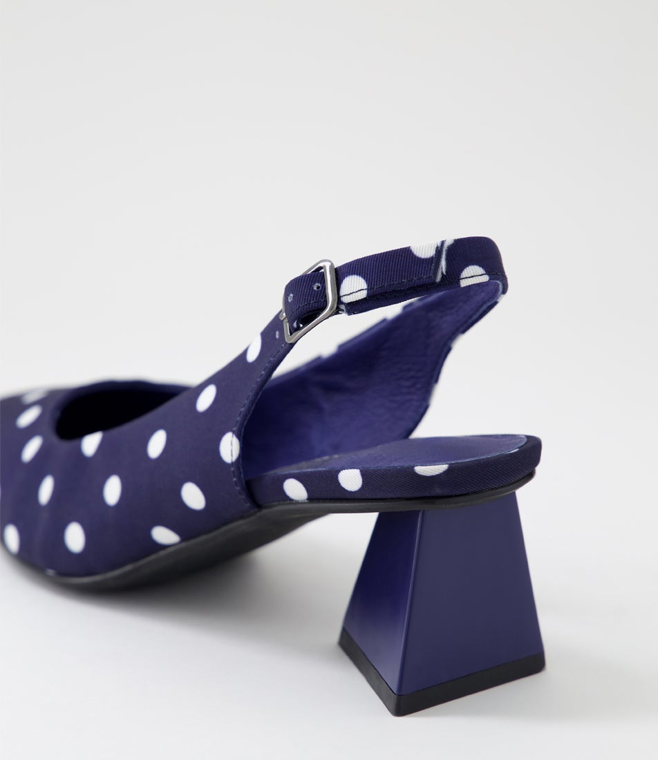 Ihops Navy White Spot Fabric Heels