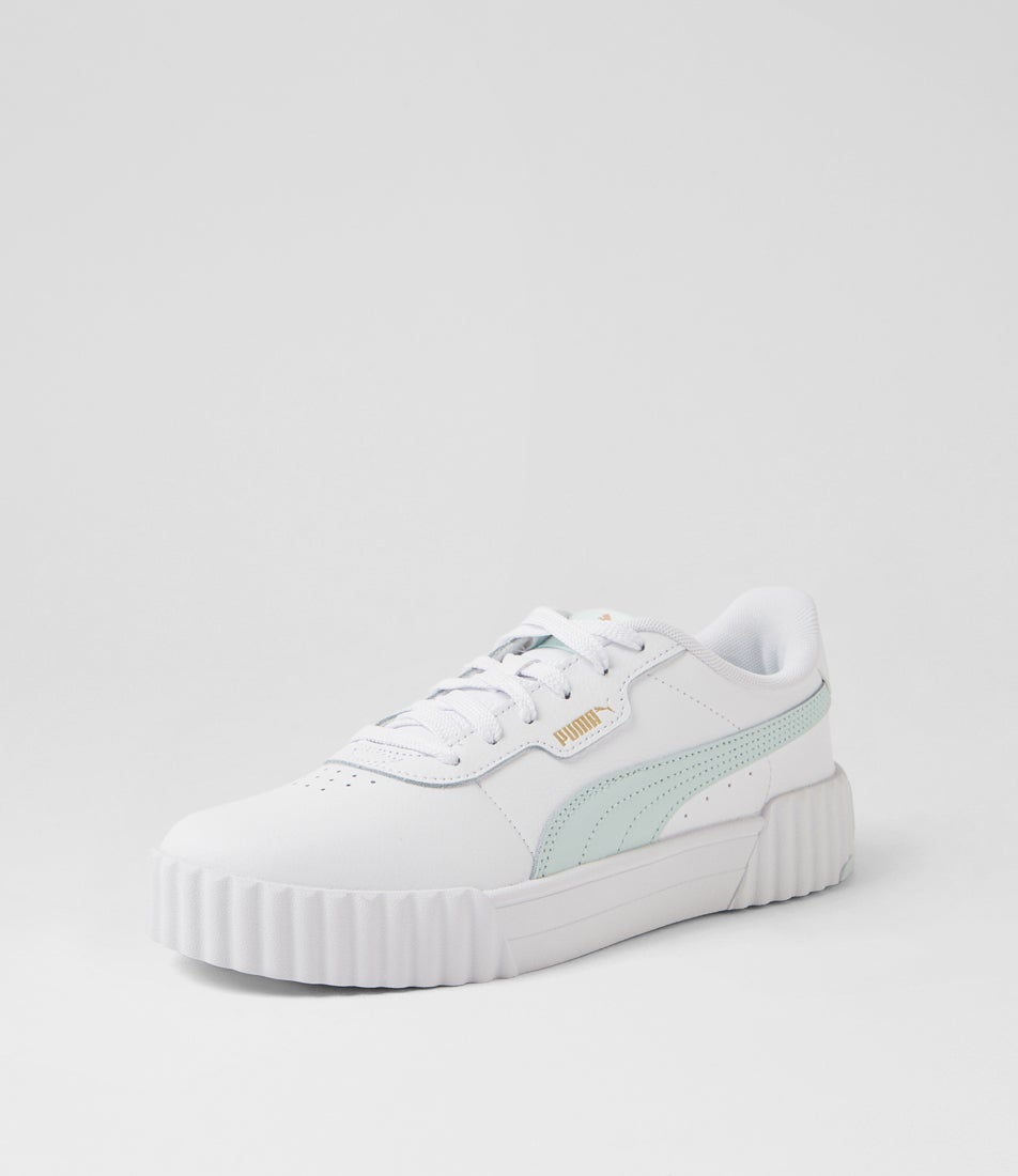 Carina 3 W White Peaceful Blue Gold Leather Sneakers