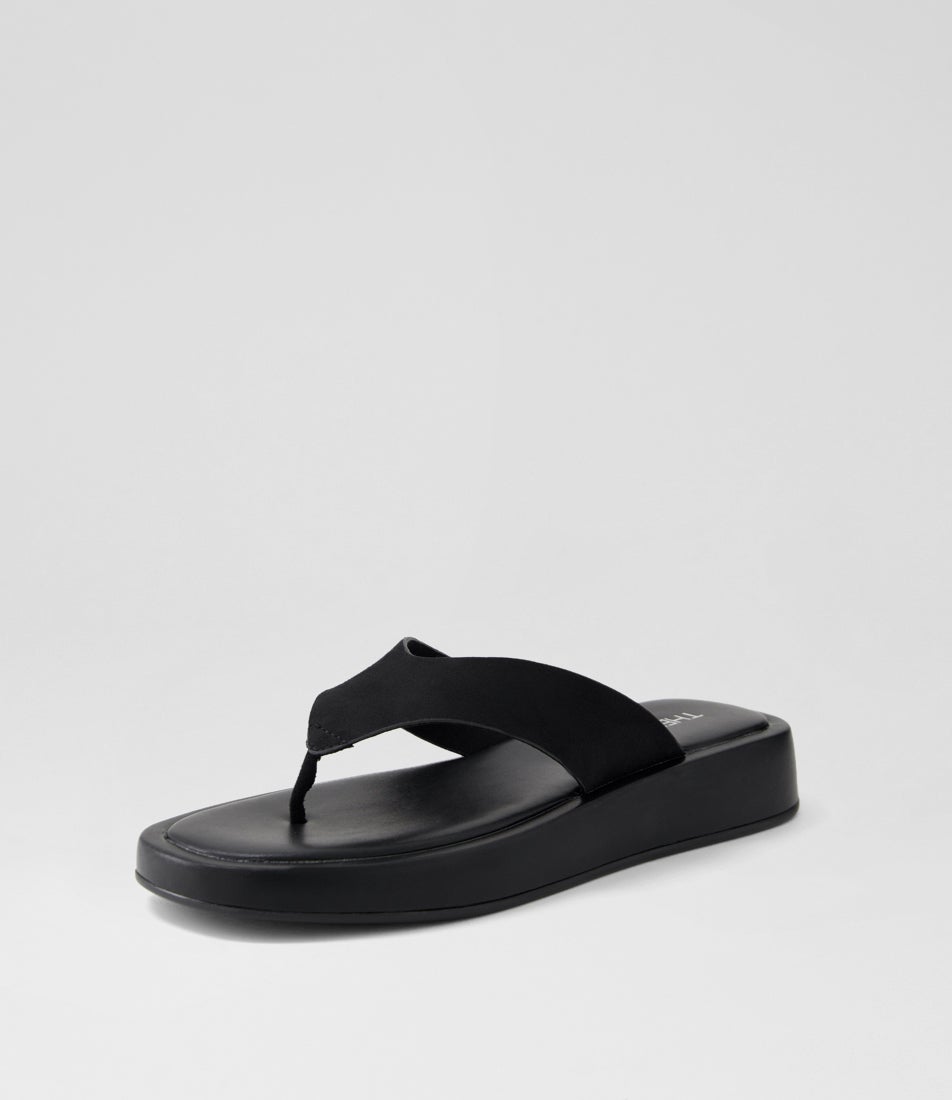 Veda Black Microsuede Thongs