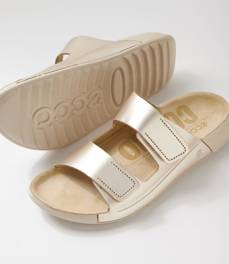 Cozmo W Pure White Gold Leather Slides