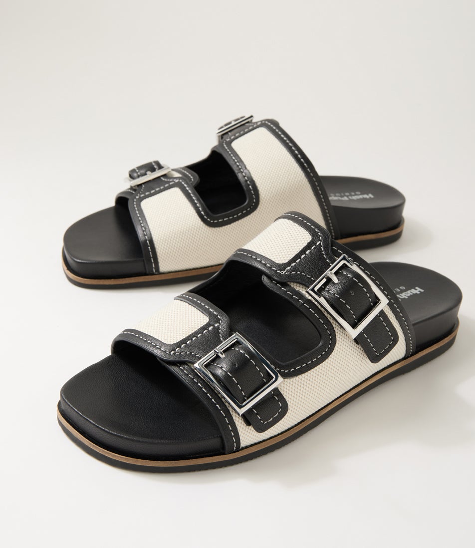 Theatre Black Bone Leather Slides