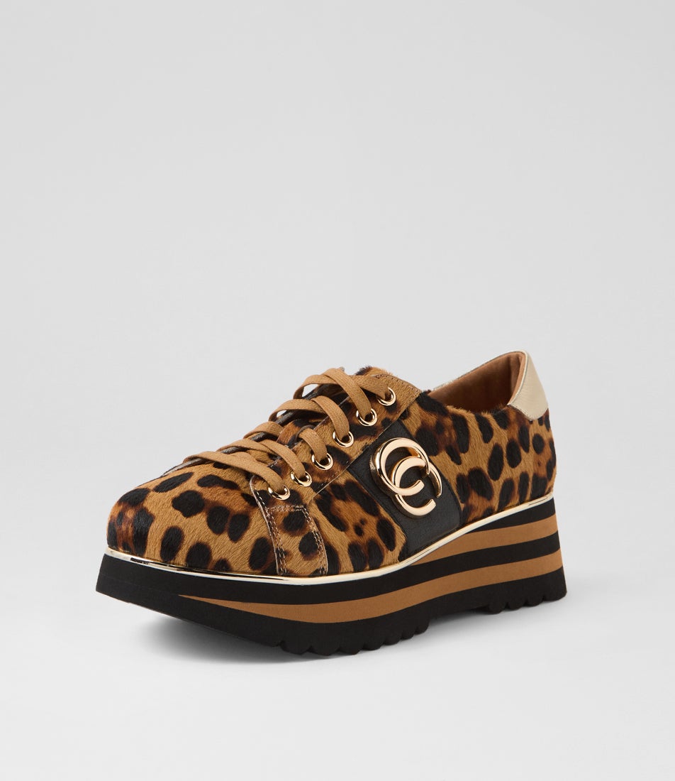 Edgey King Leopard Gold Multi Lace Up Flats