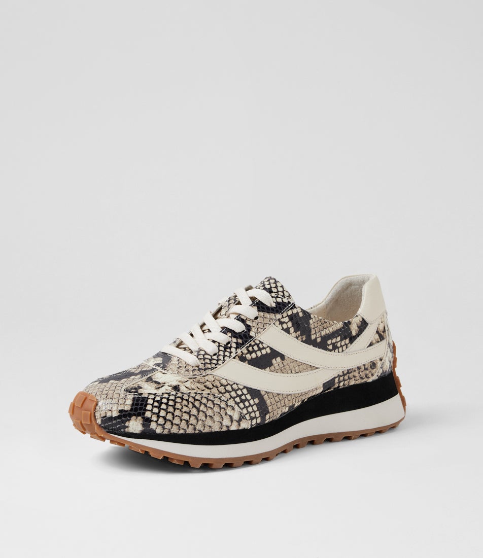 Sheryls Black Off White Snake Leather Sneakers