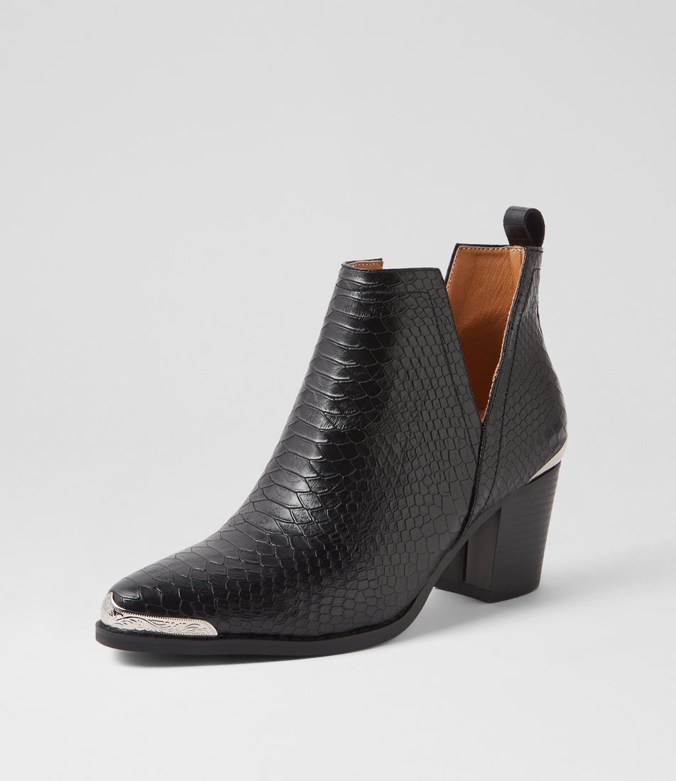 Austin Black Croc Leather Heels