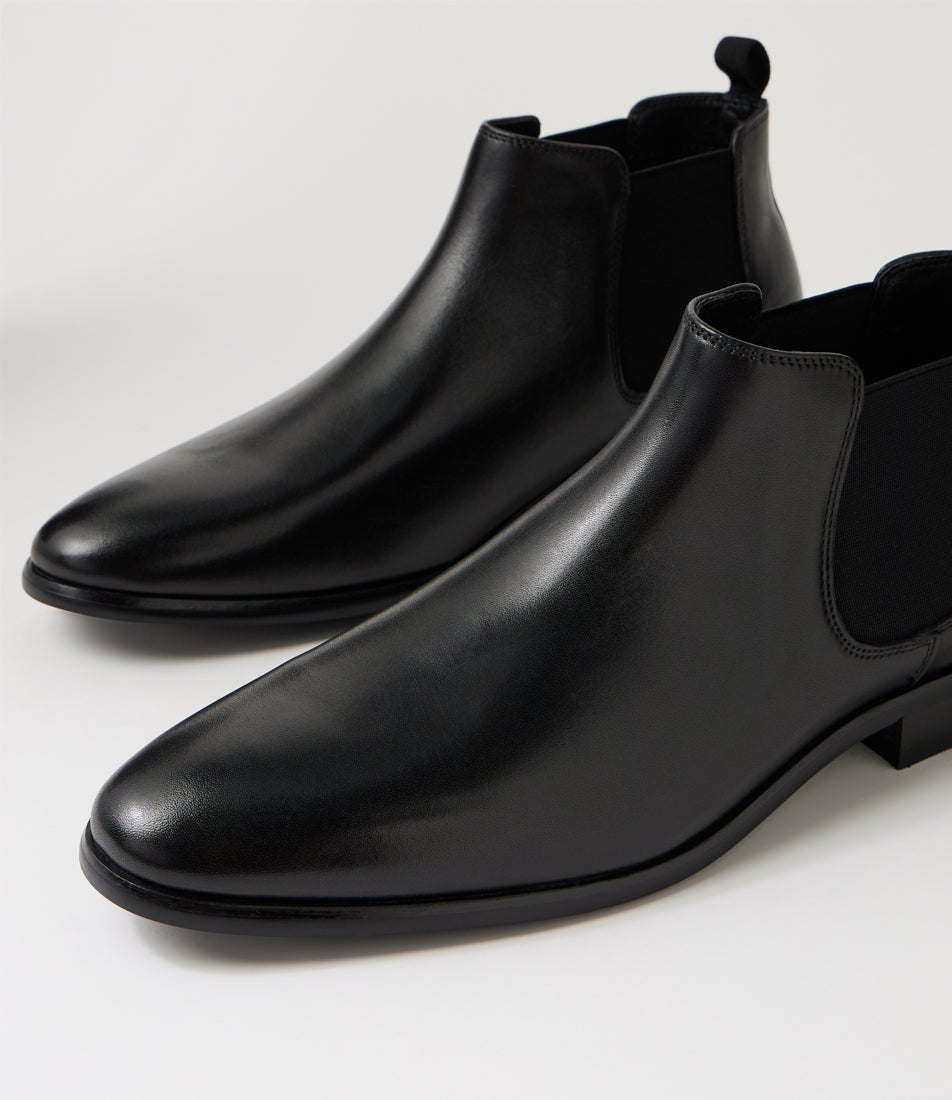 Alpha Black Leather Point Toe Chelsea Boots