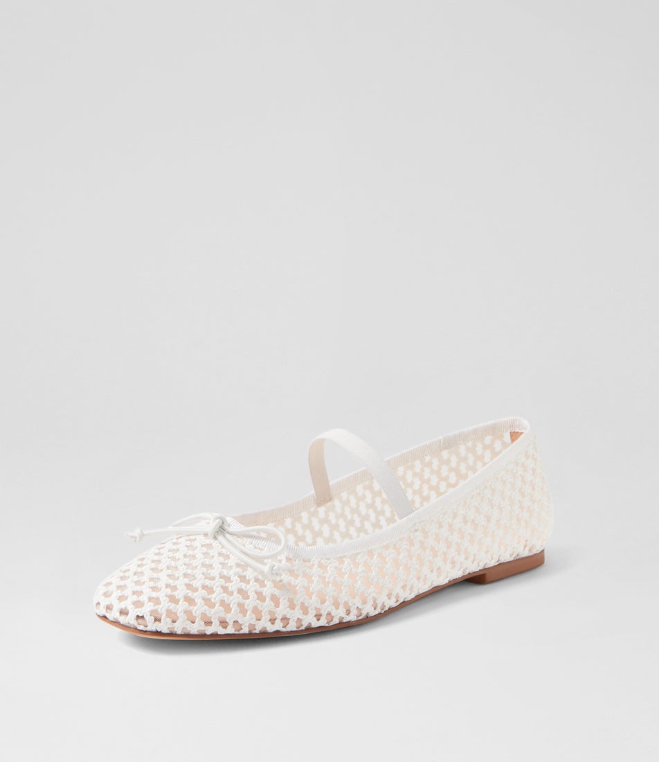 Nidree White Woven Flat Shoes