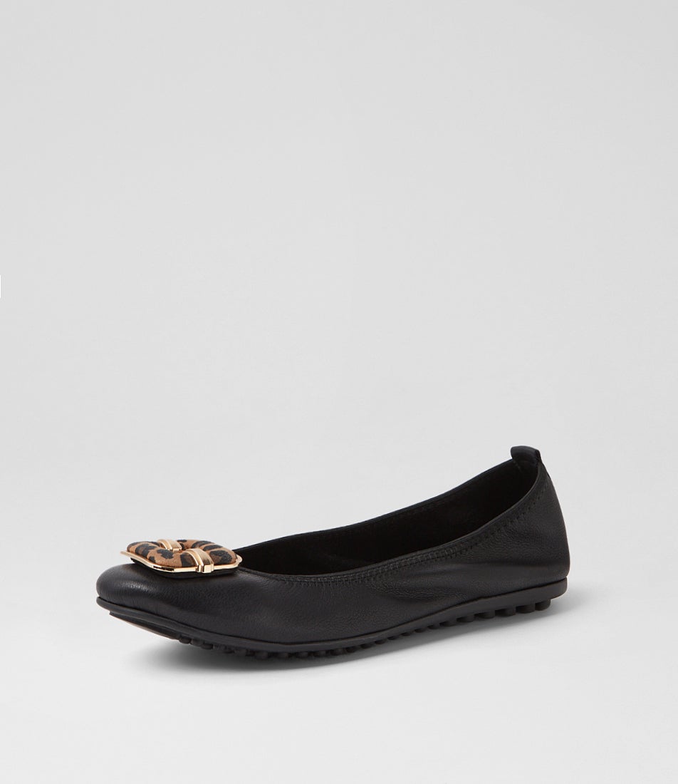 Berita Black Leopard Leather Ballet Flats