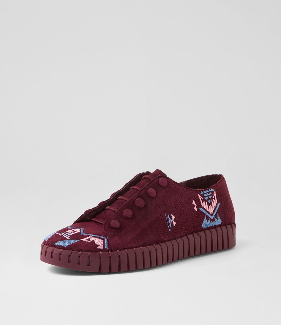 Hangela Burgundy Multi Suede Sneakers