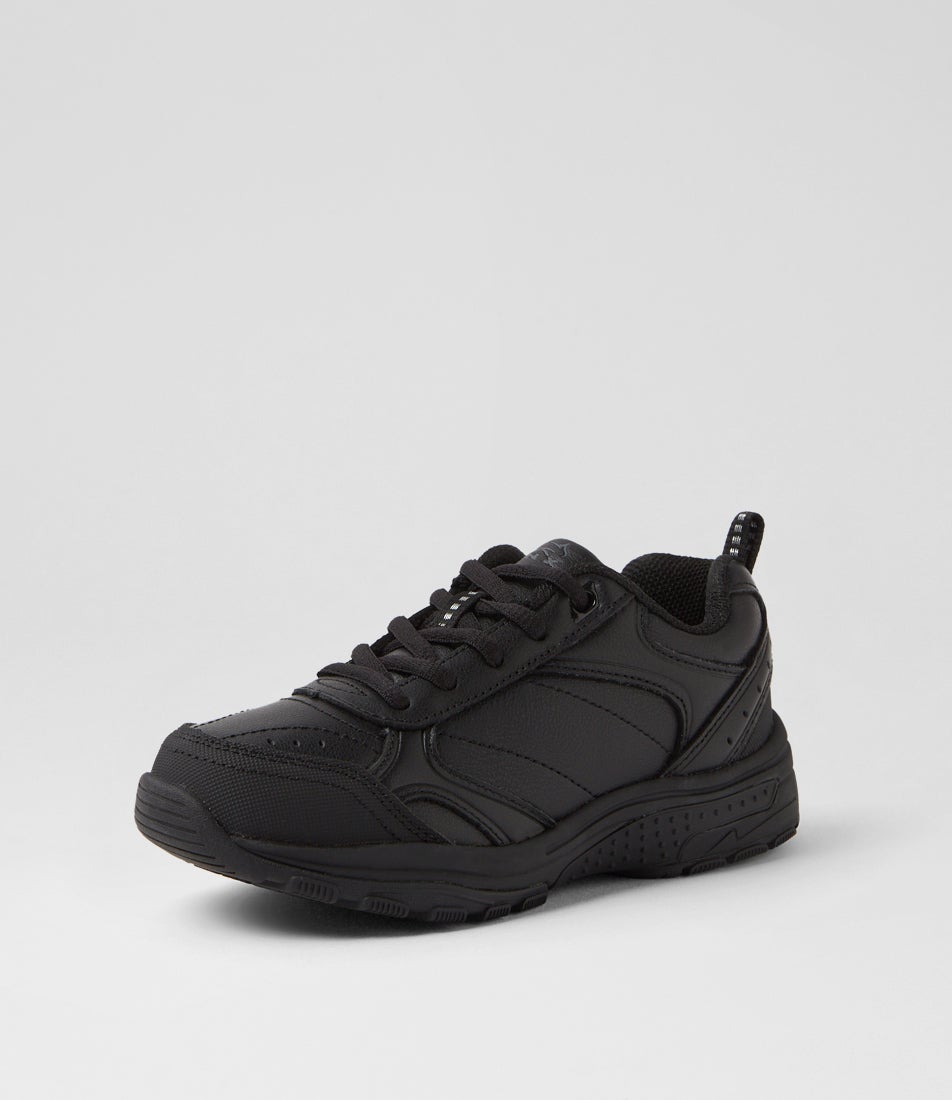 Elite Jnr E Lace Black Leather Sneakers
