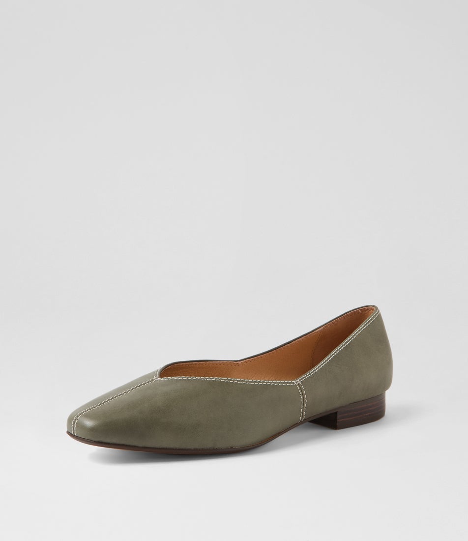 Dolla Olive Leather Flat Shoes