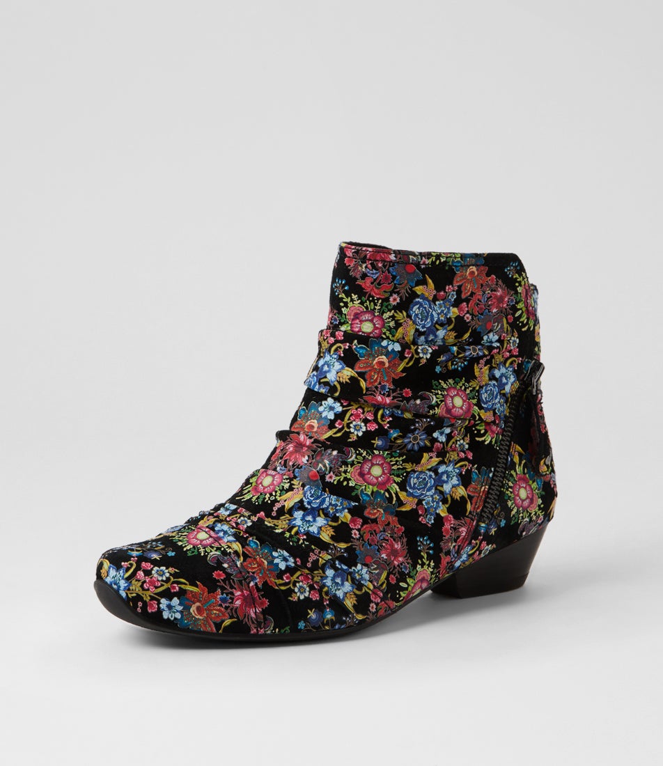 Camryn Xw Black Bloom Leather Ankle Boots