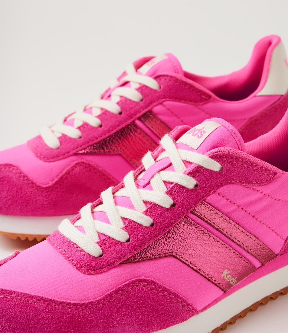 Rena Neon Pink Leather Nylon Sneakers