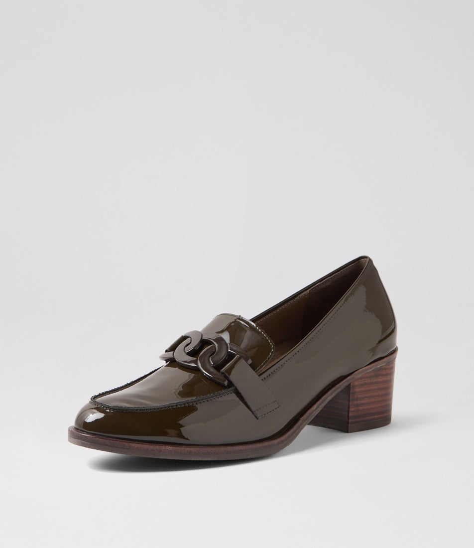 Derval Dark Olive Choc Patent Leather Heels