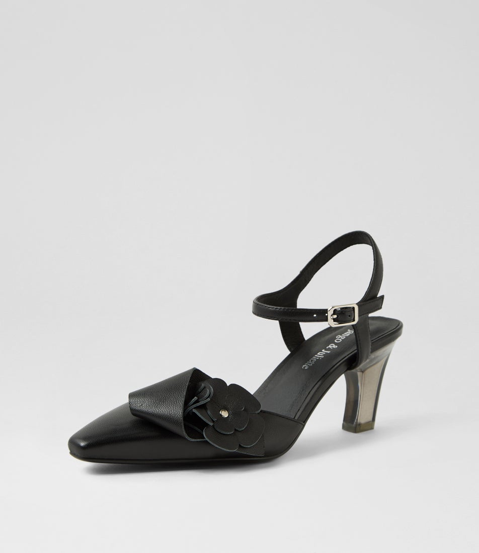 Kecia Black Leather Heels