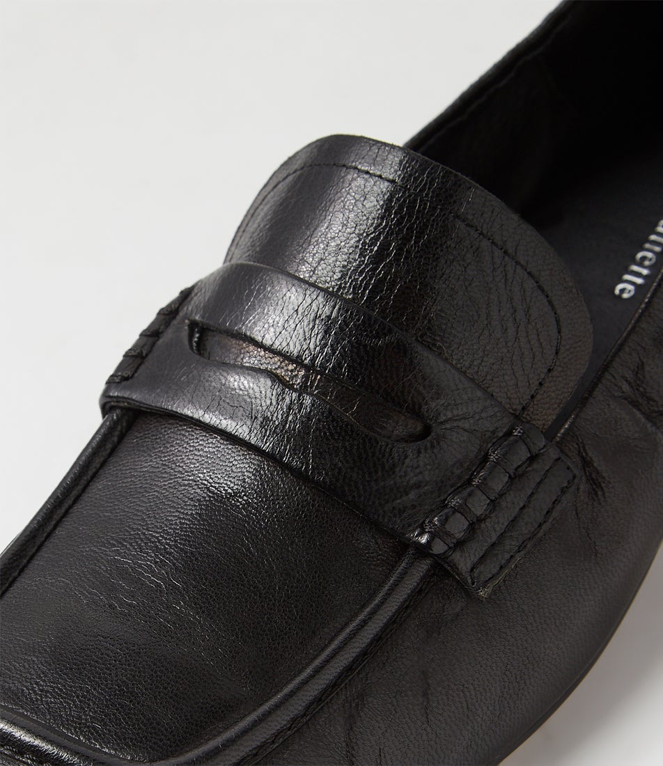 Alyona Black Polish Leather Loafers
