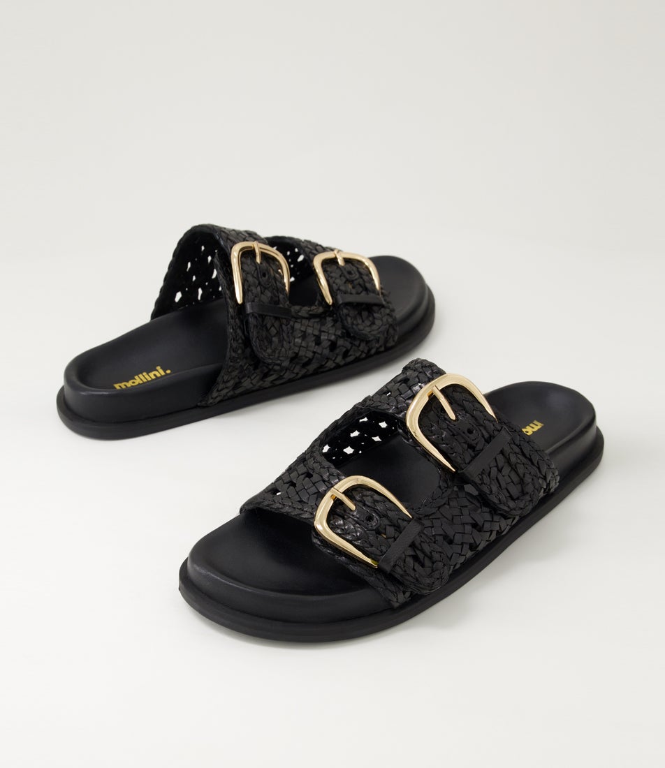 Britmi Black Leather Slides