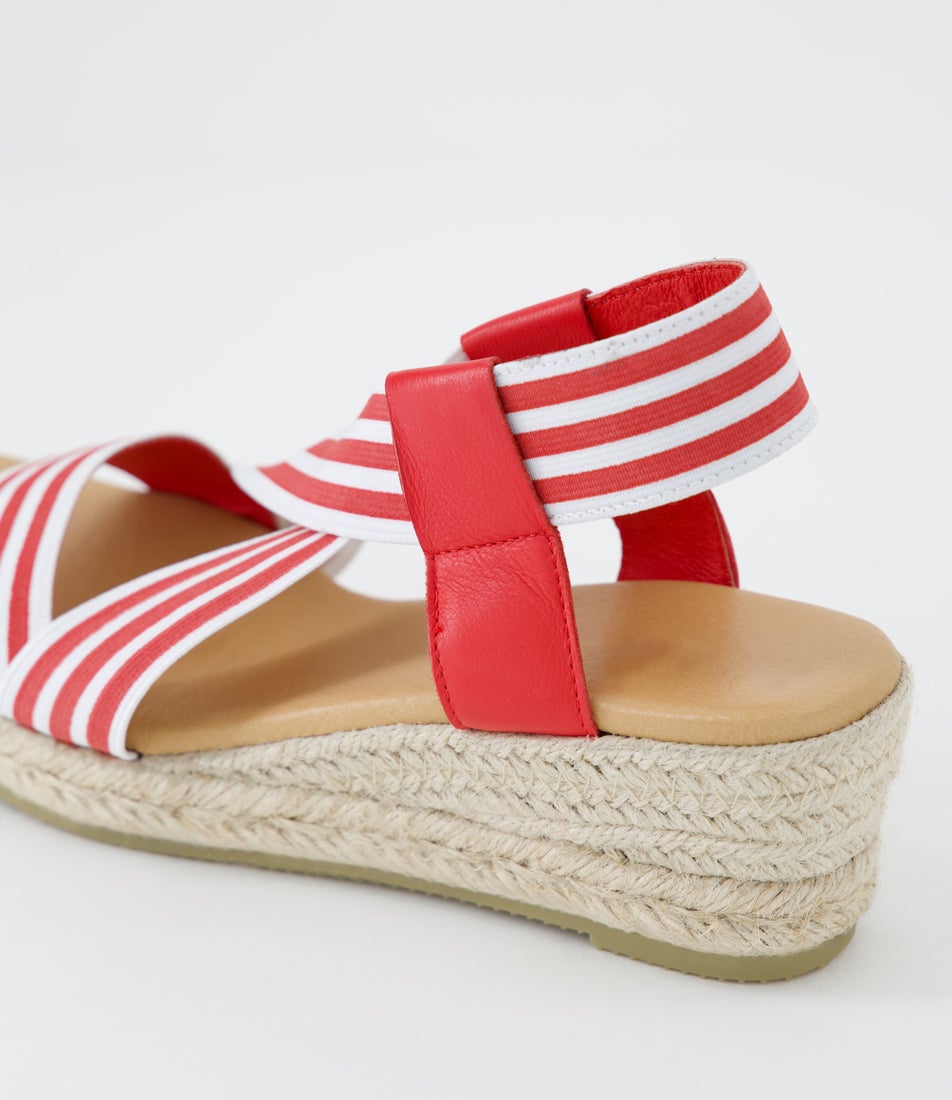 Shaunie Red White Stripe Fabric Sandals