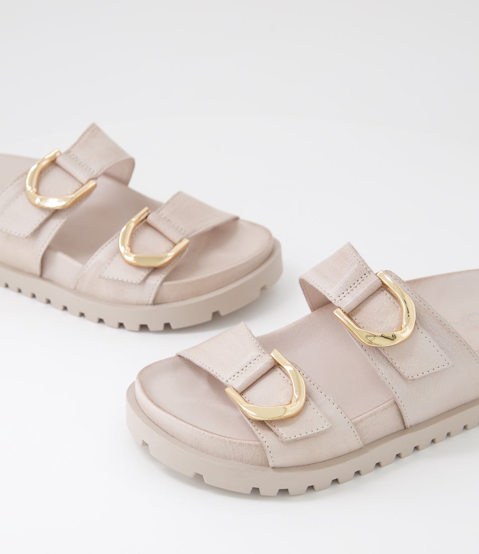 Ully Nougat Leather Slides