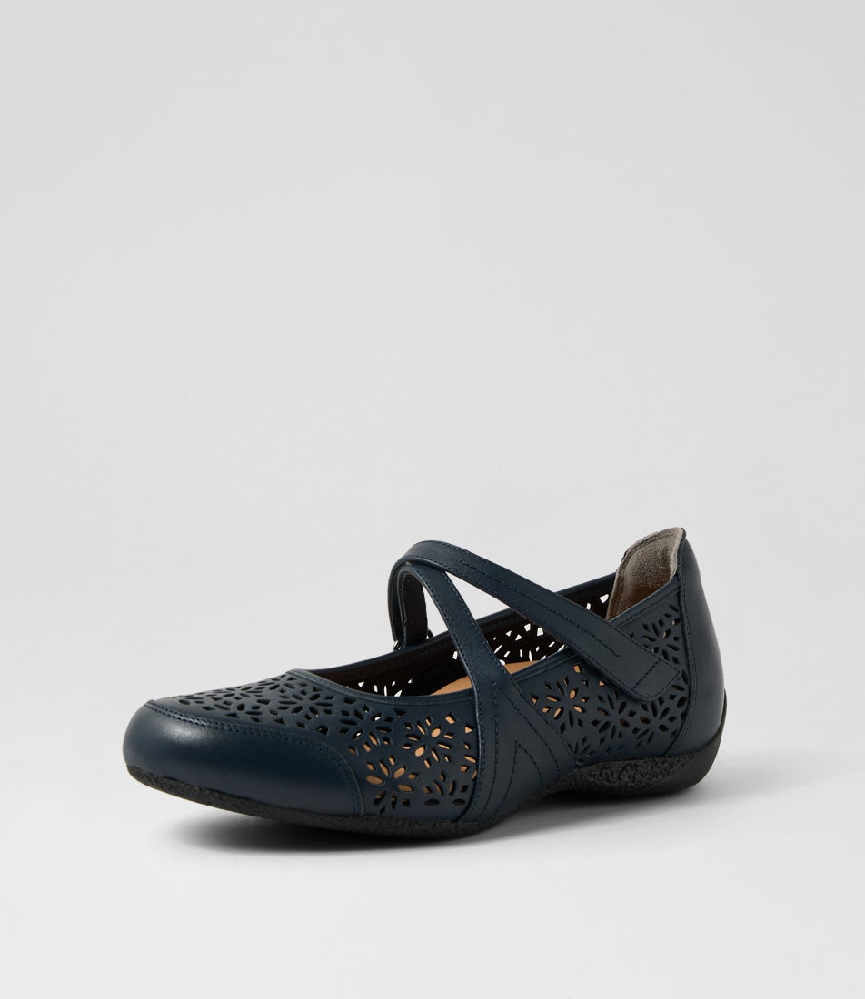 Xoddie W Navy Leather Flat Shoes