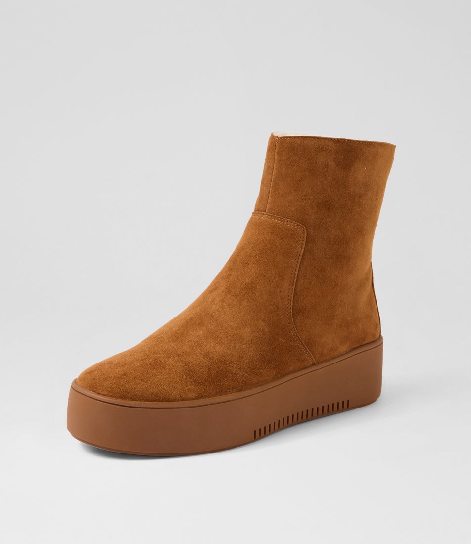 Wioni Tan Natural Suede Fur Ankle Boots
