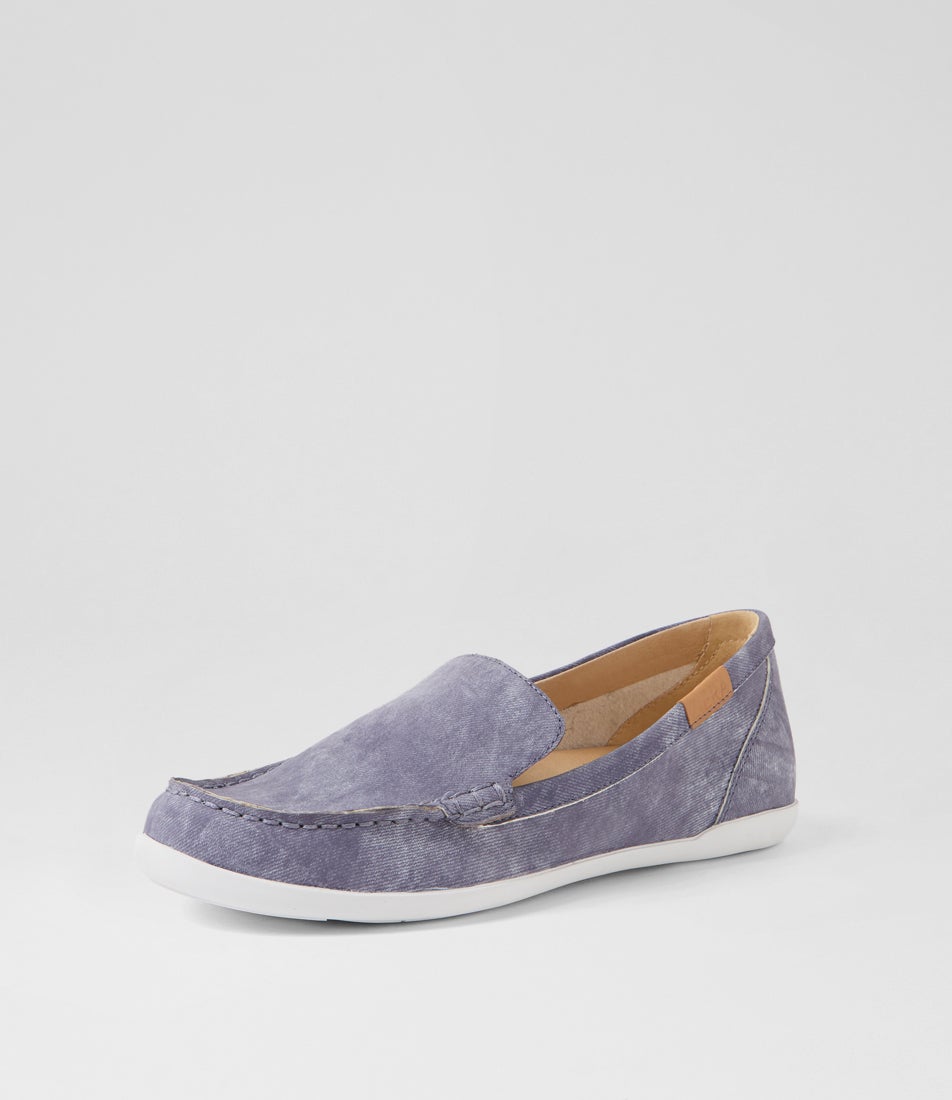 Laire W Blue Distress Denim Leather Flat Shoes